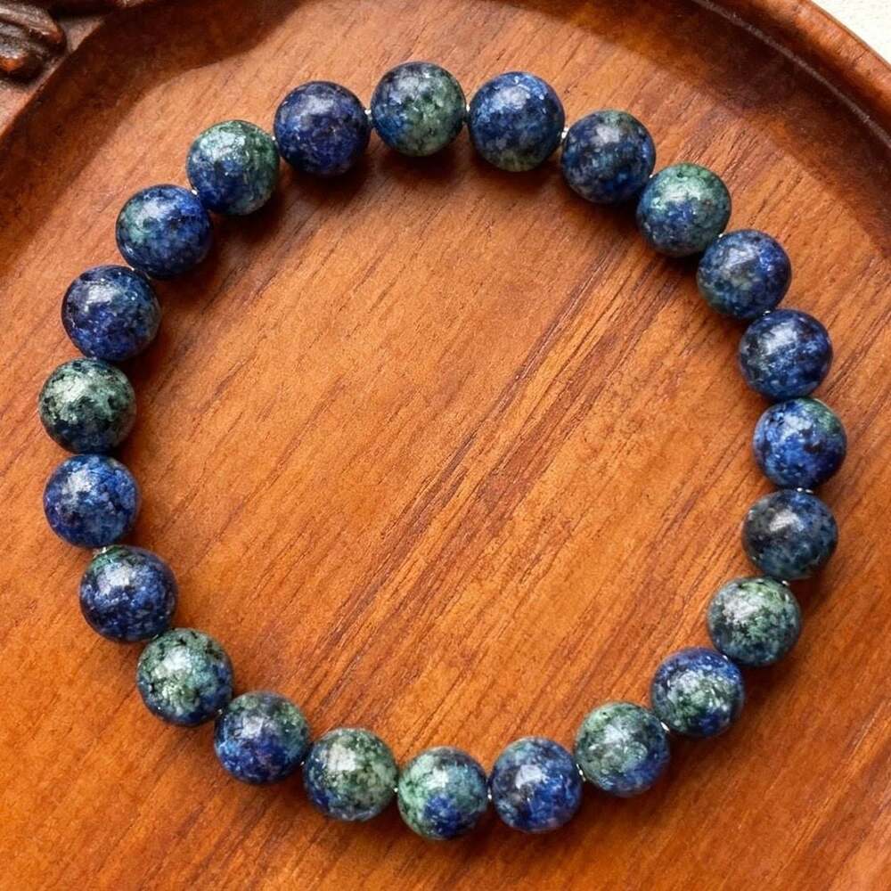Natural Azurite Malachite Round Beaded Stretch Bracelet